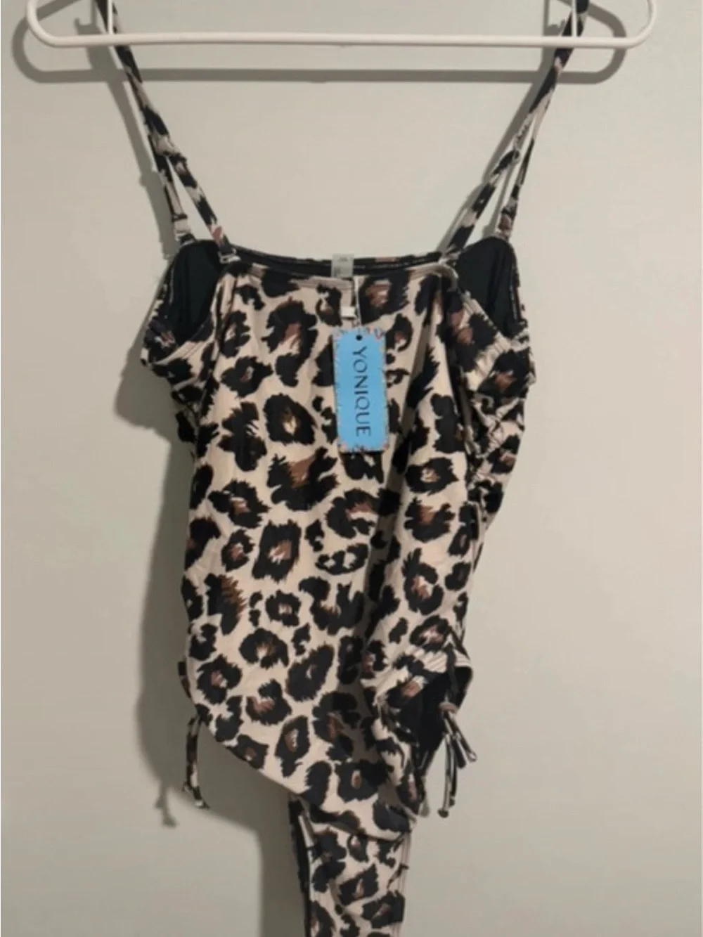 Younique Leopard Print One-Piece Swimsuit - Black, Brown, Cream